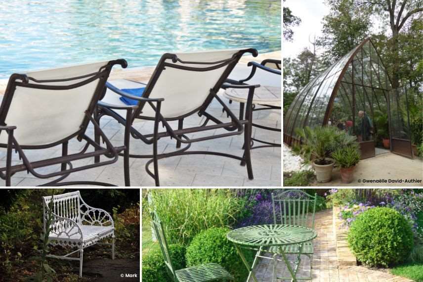 decoration fer forge au jardin, idees deco fer forge jardin, utilisations fer forge jardin, mobilier jardin fer forge