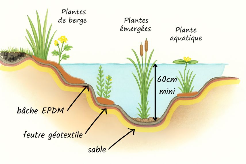 schéma de vue en coupe d'un bassin