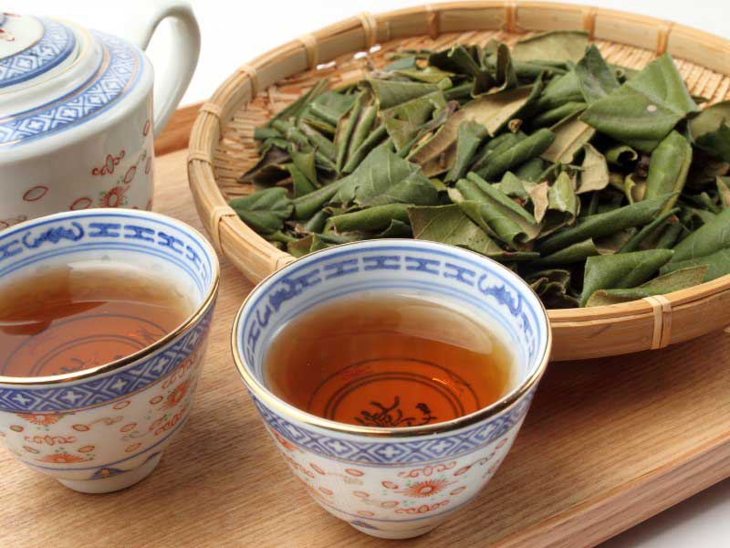 Thé préparé avec les feuilles du néflier du Japon, Eriobotrya