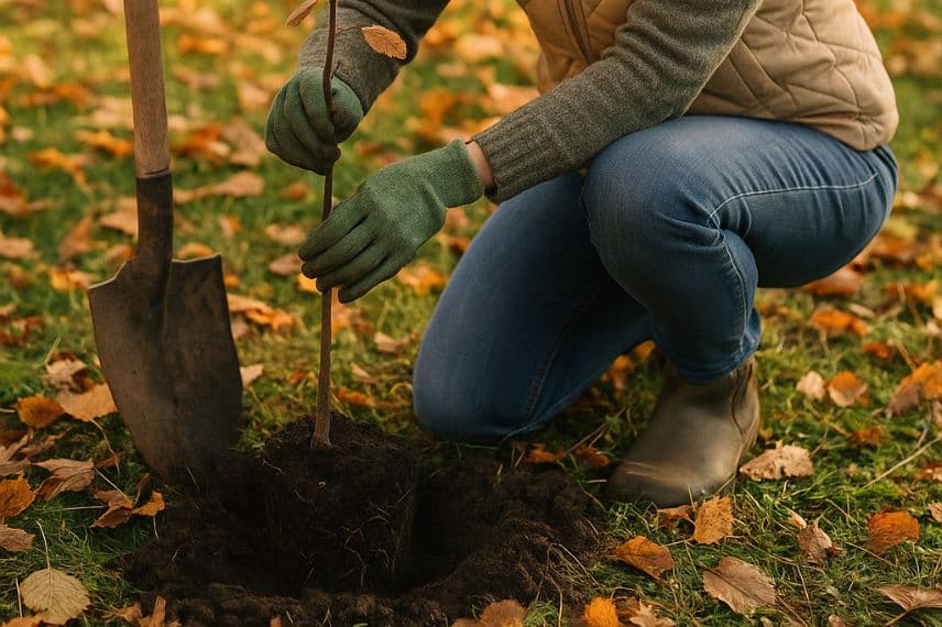 plantation d'un arbre à l'automne (image IA)