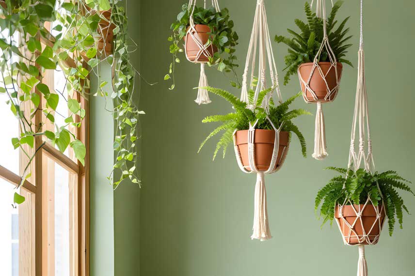 Suspension macramé fougères d'intérieur
