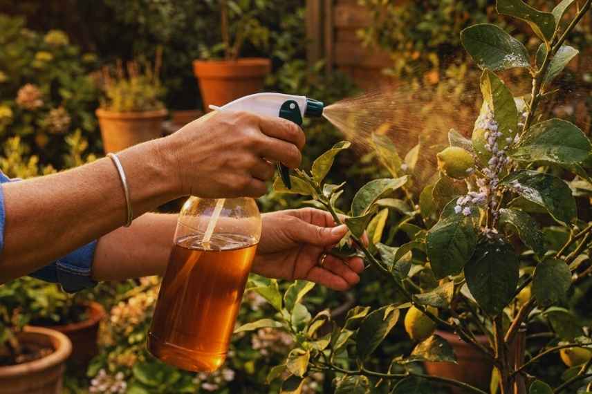 pulvérisation de savon noir pour lutter contre les cochenilles du citronnier