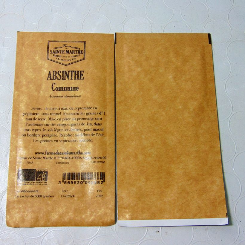 Exemple de spécimen de Absinthe commune Bio - Ferme de Sainte Marthe le sachet de 1500 graines environ tel que livré