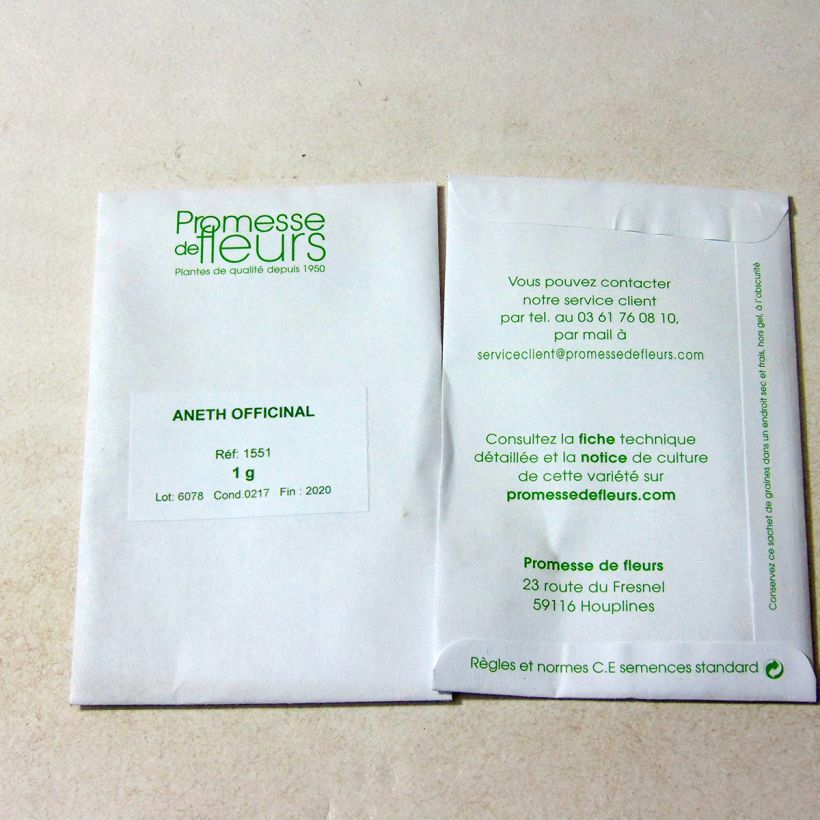 Exemple de spécimen de Aneth - Anethum graveolens le sachet de +/- 400 graines environ (minimum 1g) tel que livré