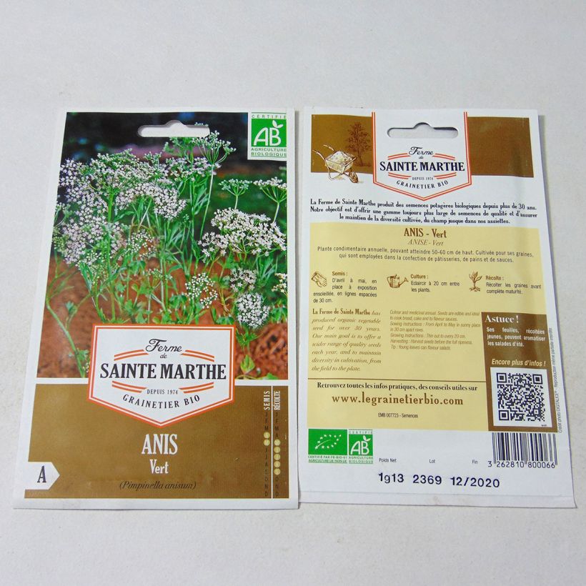 Exemple de spécimen de Anis vert Bio - Ferme de Sainte Marthe le sachet de 500 graines environ (1g) tel que livré