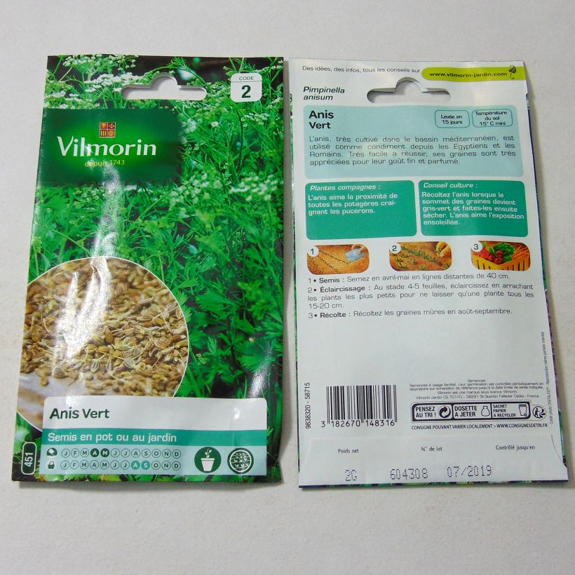 Exemple de spécimen de Anis vert - Vilmorin le sachet de graines de 2 grammes tel que livré
