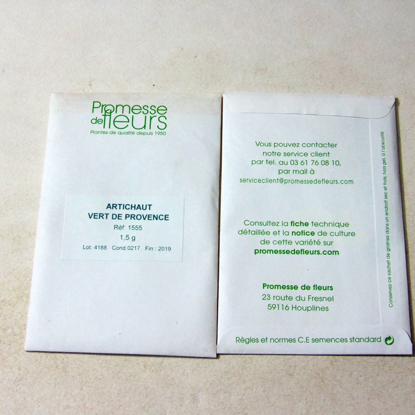 Exemple de spécimen de Artichaut Vert de Provence le sachet de +/- 25 graines environ (minimum 1,5g) tel que livré