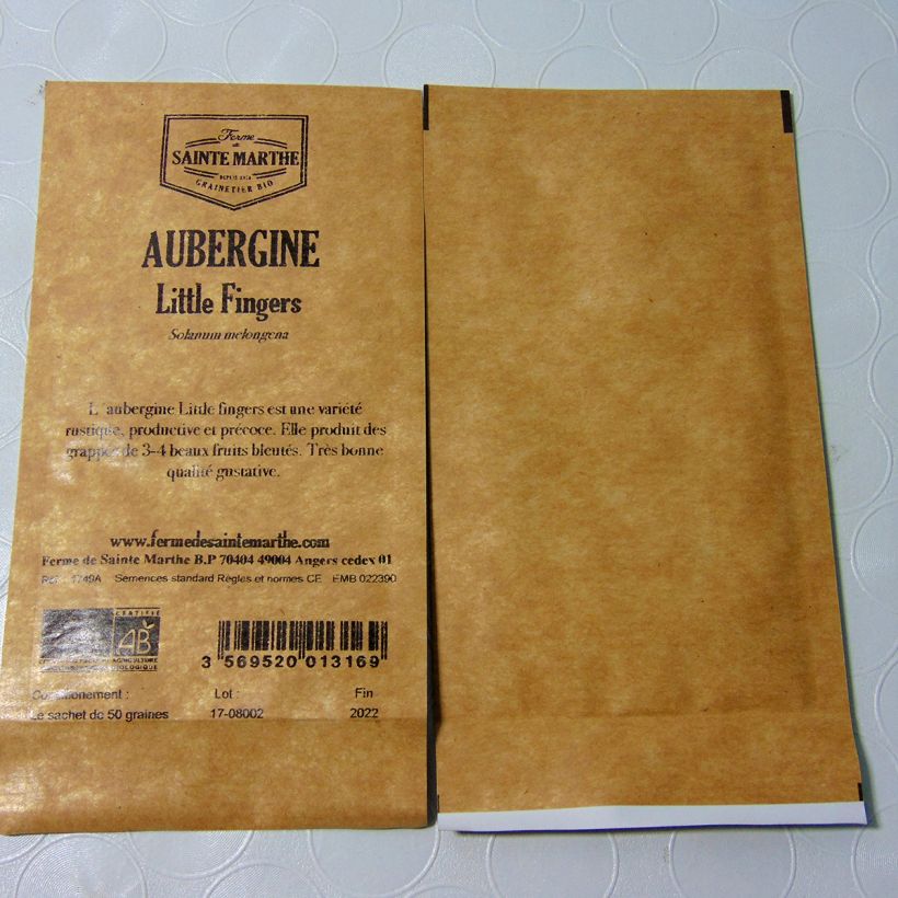 Example of Aubergine Little Fingers Bio - Ferme de Sainte Marthe le sachet de 50 graines environ as you get