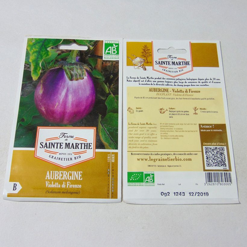 Exemple de spécimen de Aubergine Violetta Di Firenze Bio - Ferme de Sainte Marthe le sachet de 50 graines environ (0.2g) tel que livré