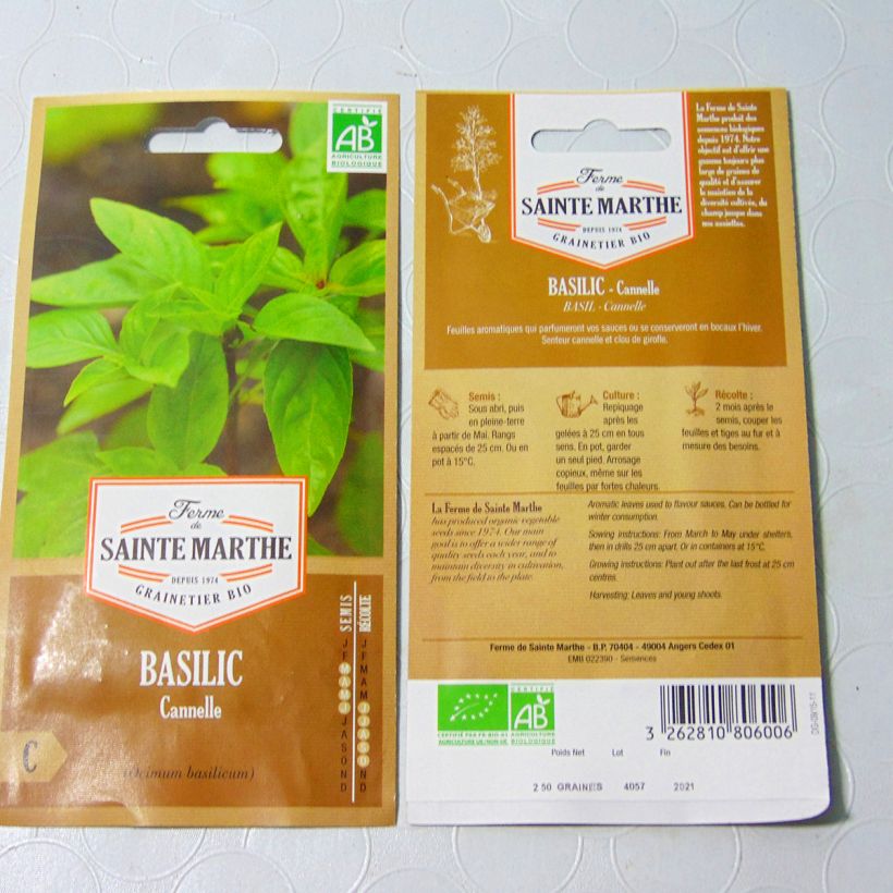 Exemple de spécimen de Basilic Cannelle Bio - Ferme de Sainte Marthe le sachet de 150 graines environ (0.2g) tel que livré