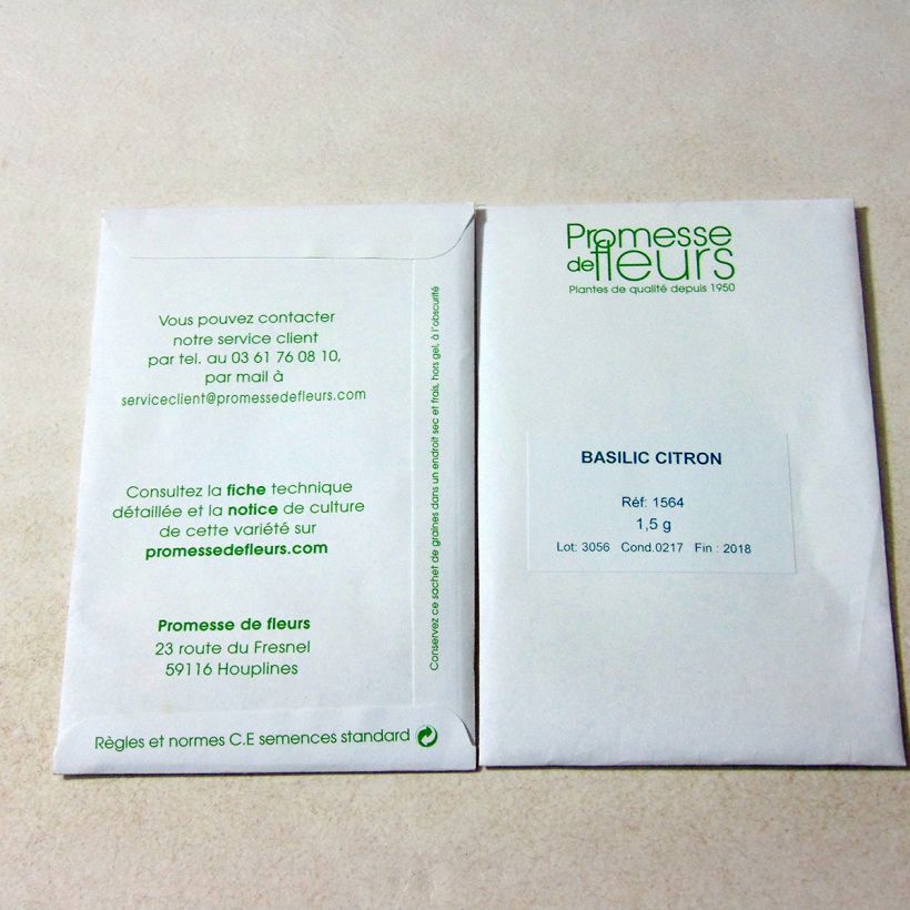 Exemple de spécimen de Basilic Citron le sachet de +/- 800 graines environ (minimum 1,5g) tel que livré