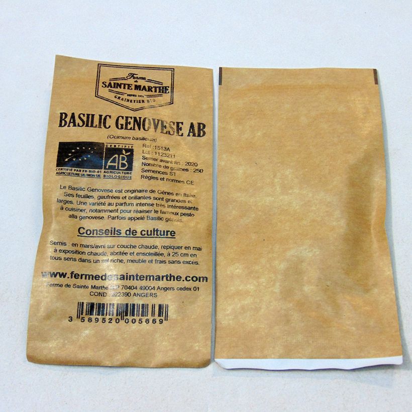 Exemple de spécimen de Basilic Genovese Bio - Ferme de Sainte Marthe le sachet de 250 graines environ tel que livré