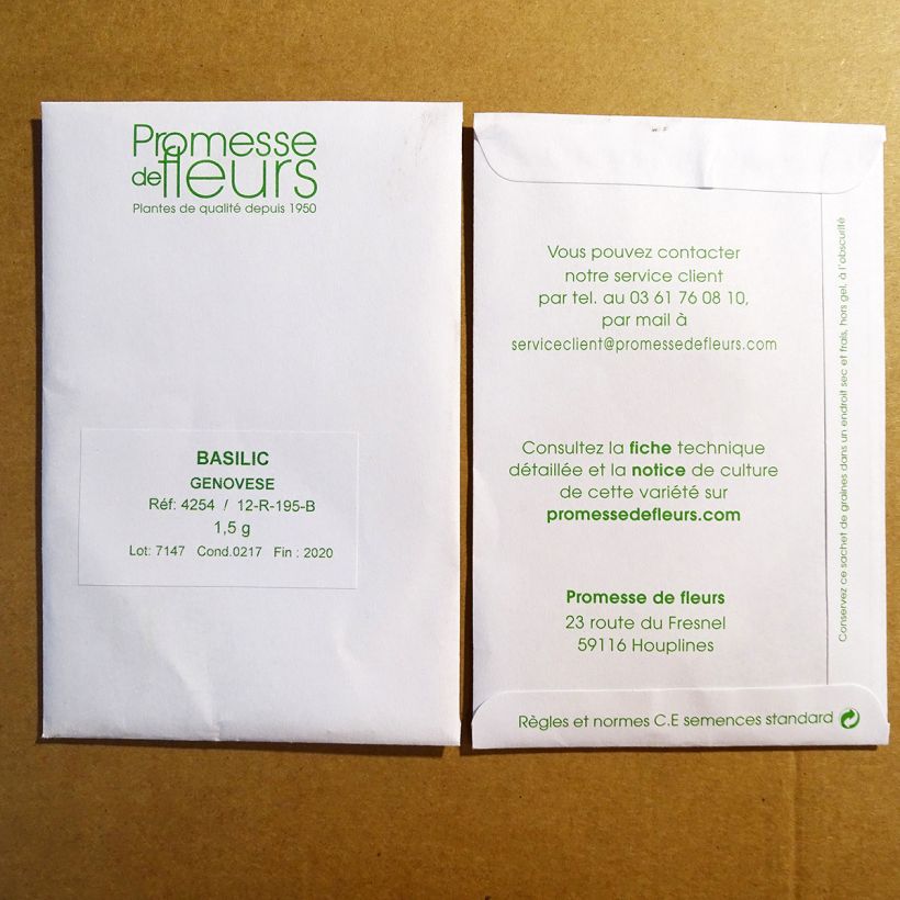 Exemple de spécimen de Basilic de Gênes (Genovese ou Italiano Classico) le sachet de +/- 800 graines environ (minimum 1,5g) tel que livré