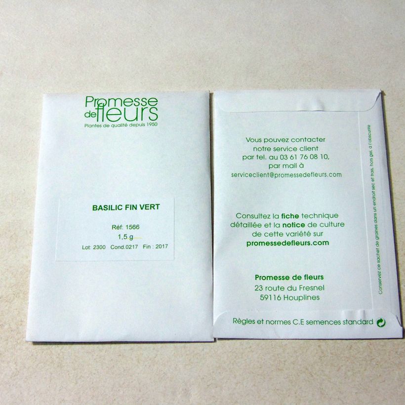 Exemple de spécimen de Basilic fin vert nain compact le sachet de +/- 800 graines environ (minimum 1,5g) tel que livré