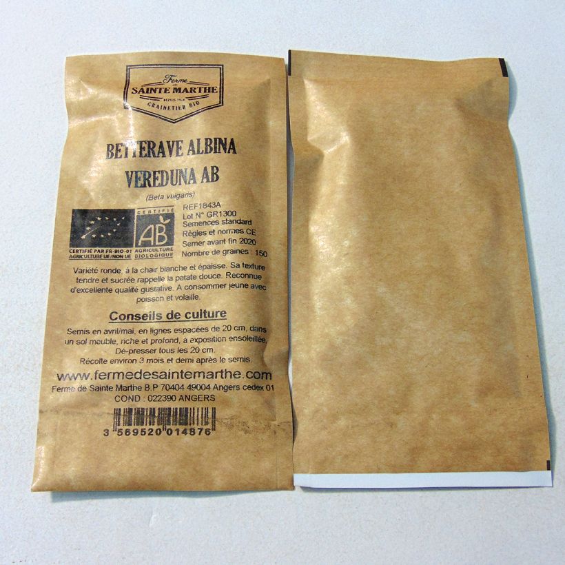 Exemple de spécimen de Betterave Blanche Albina Vereduna Bio - La Ferme de Sainte-Marthe le sachet de 150 graines environ tel que livré