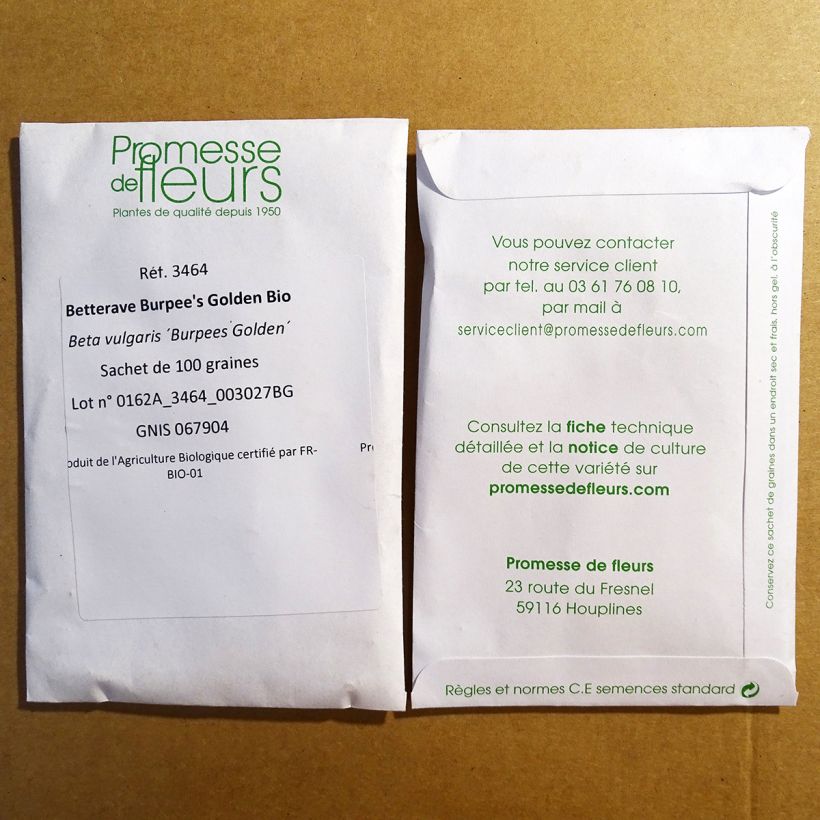 Exemple de spécimen de Betterave Burpee's Golden Bio - Beta vulgaris le sachet de 100 graines environ tel que livré