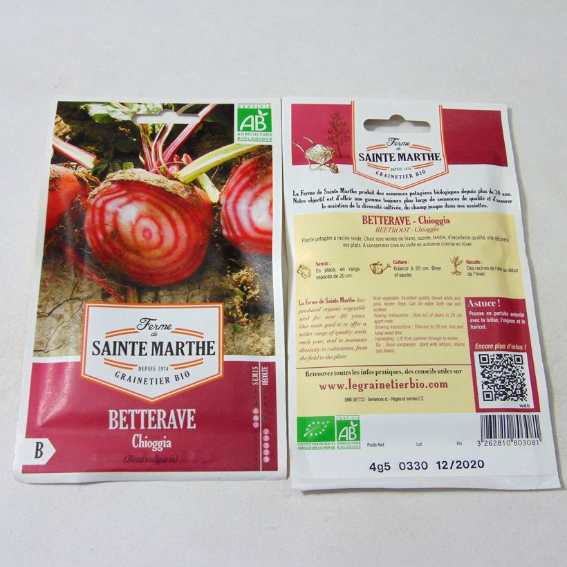 Exemple de spécimen de Betterave Chioggia Bio - Ferme de Sainte Marthe le sachet de 300 graines environ (4.5g) tel que livré