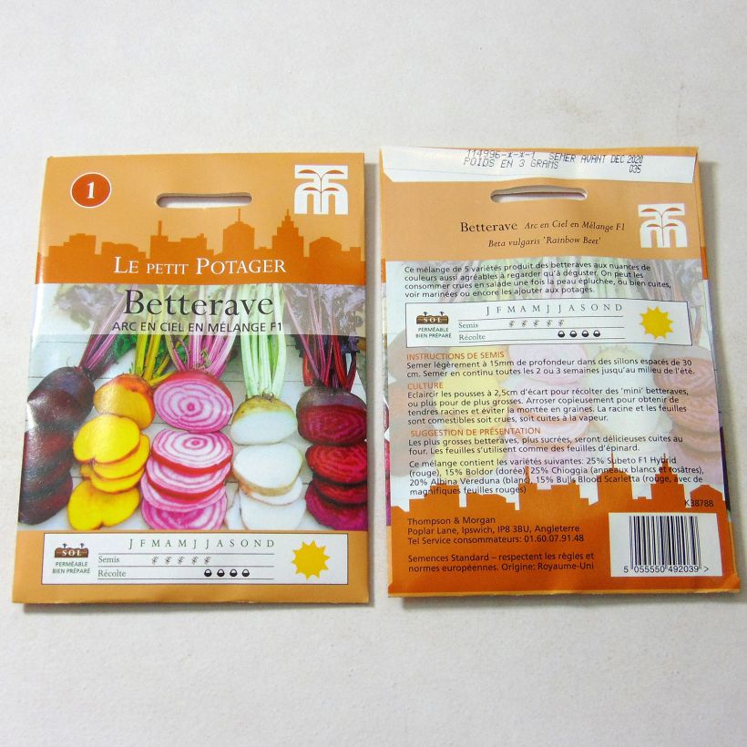 Exemple de spécimen de Betterave Rainbow Beet le sachet de 250 graines environ (5g) tel que livré