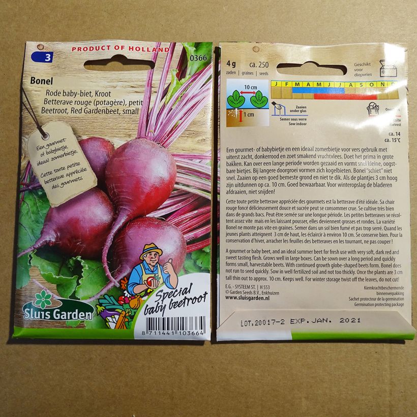 Exemple de spécimen de Betterave rouge Bonel le sachet de 250 graines environ (4g) tel que livré
