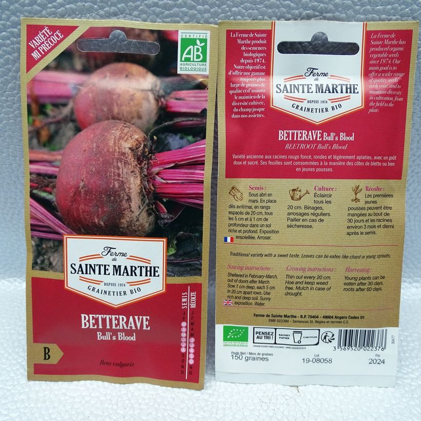 Example of Betterave rouge Bull's Blood Bio - Ferme de Sainte Marthe le sachet de 150 graines environ as you get