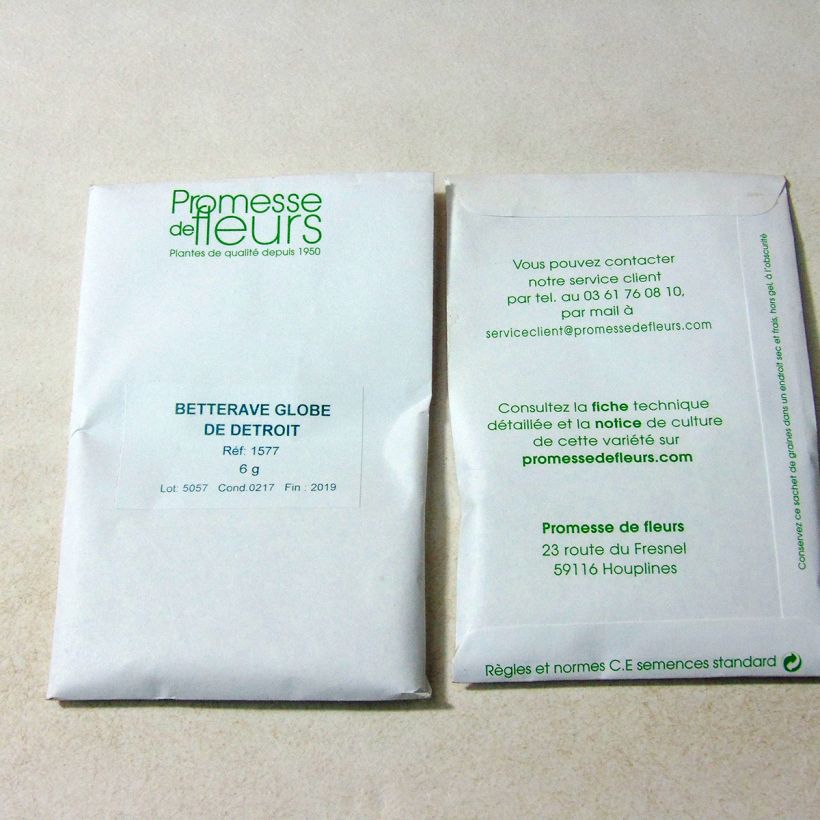 Exemple de spécimen de Betterave rouge de Detroit le sachet de +/- 250 graines environ (minimum 6g) tel que livré