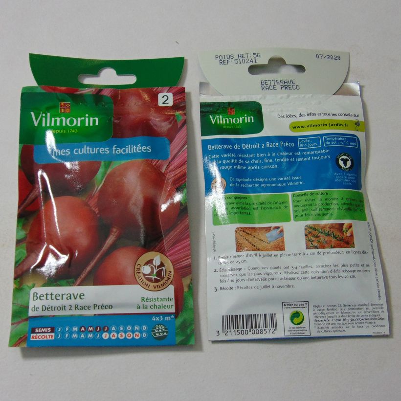 Exemple de spécimen de Betterave rouge de Détroit 2 race Préco (Sél. Vilmorin) - Vilmorin le sachet de 250 graines environ (5g) tel que livré