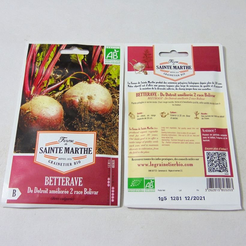 Exemple de spécimen de Betterave rouge de Detroit Améliorée 2 race Bolivar Bio- Ferme de Sainte Marthe le sachet de 80 graines environ (1.5g) tel que livré