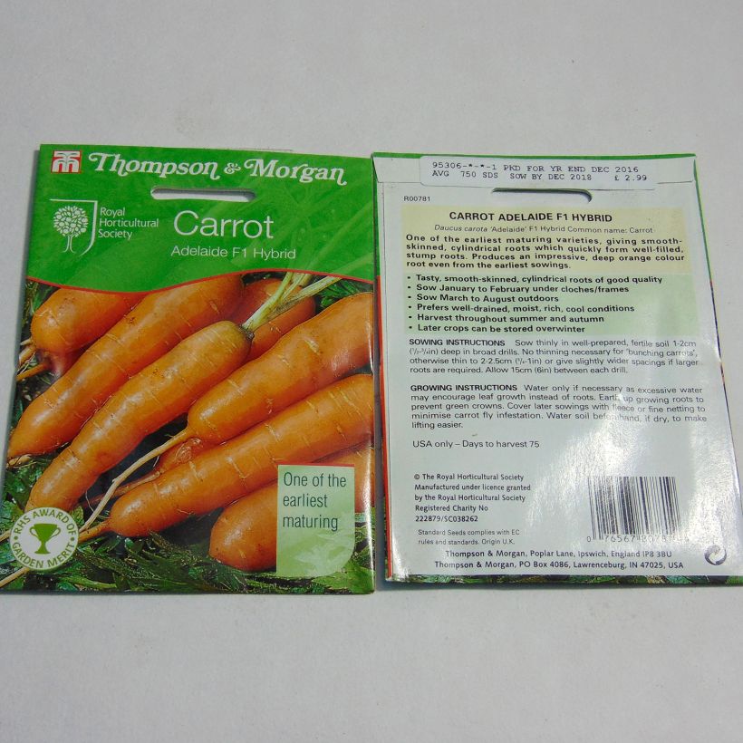 Exemple de spécimen de Carotte Adelaide F1  - Daucus carota  le sachet de 750 graines environ tel que livré