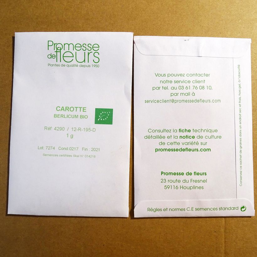 Example of Carotte Berlikum 2 BIO le sachet de +/- 750 graines environ (minimum 1g) as you get