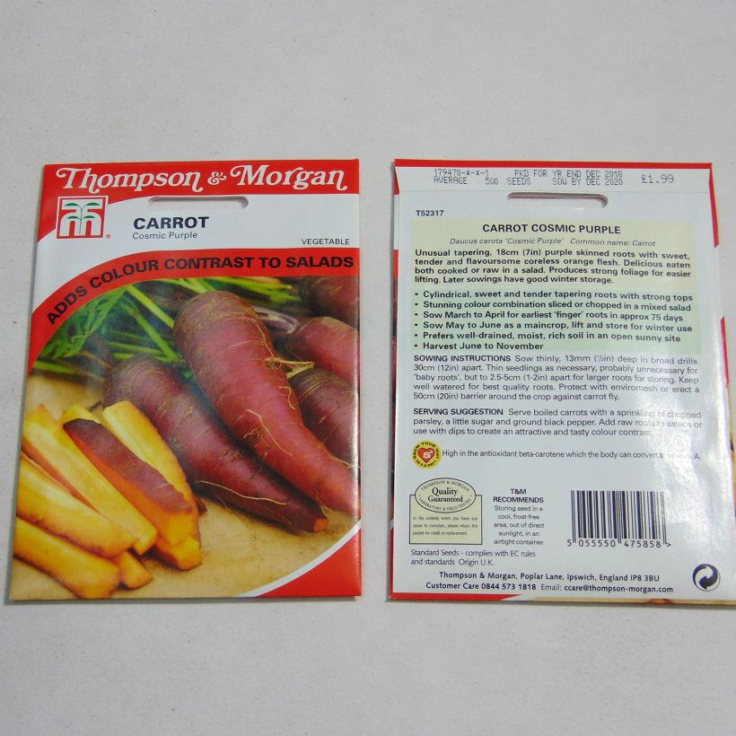 Exemple de spécimen de Carotte Cosmic Purple - AB- Daucus carota  le sachet de 500 graines environ tel que livré