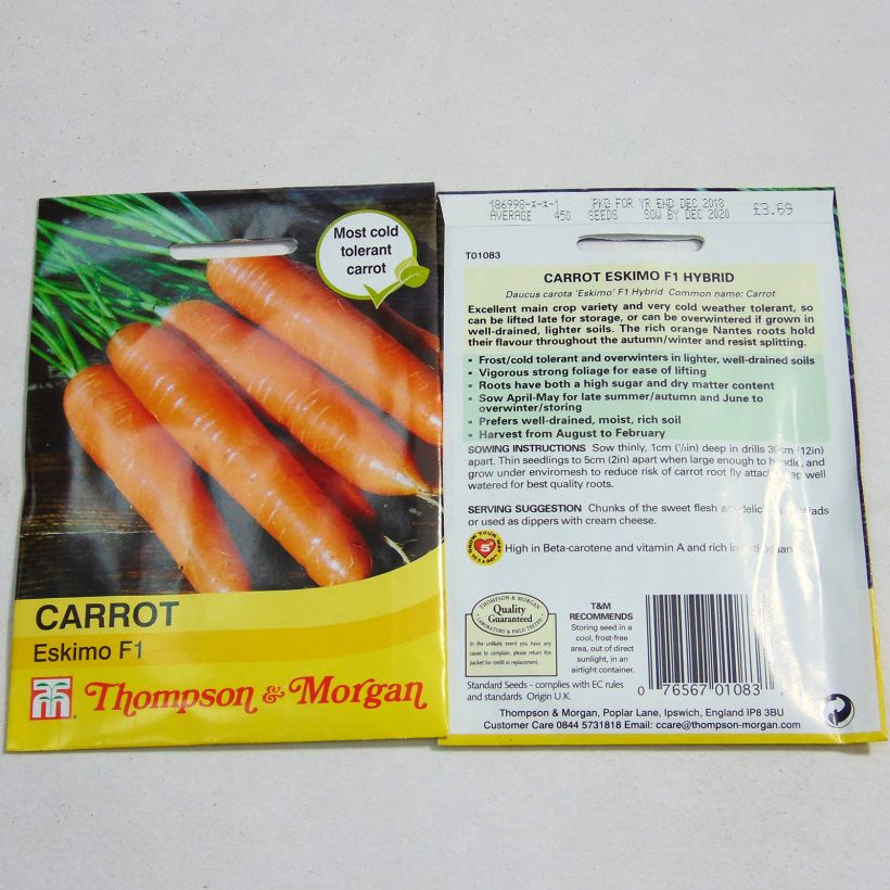 Exemple de spécimen de Carotte Eskimo F1 - Daucus carota  le sachet de 450 graines environ tel que livré