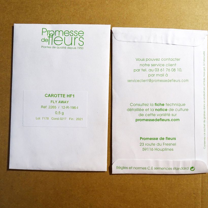 Exemple de spécimen de Carotte Fly Away F1  - Daucus carota  le sachet de +/- 400 graines environ (minimum 0,5g) tel que livré