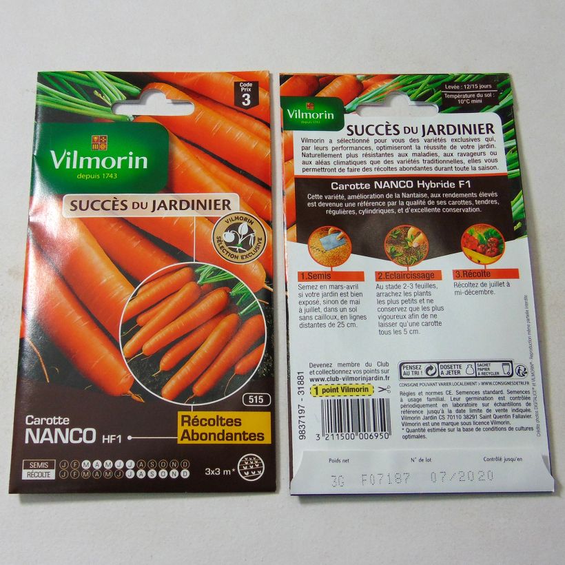 Example of Carotte Nanco F1 (Création Vilmorin) - Vilmorin le sachet de 1500 graines environ (3g) as you get