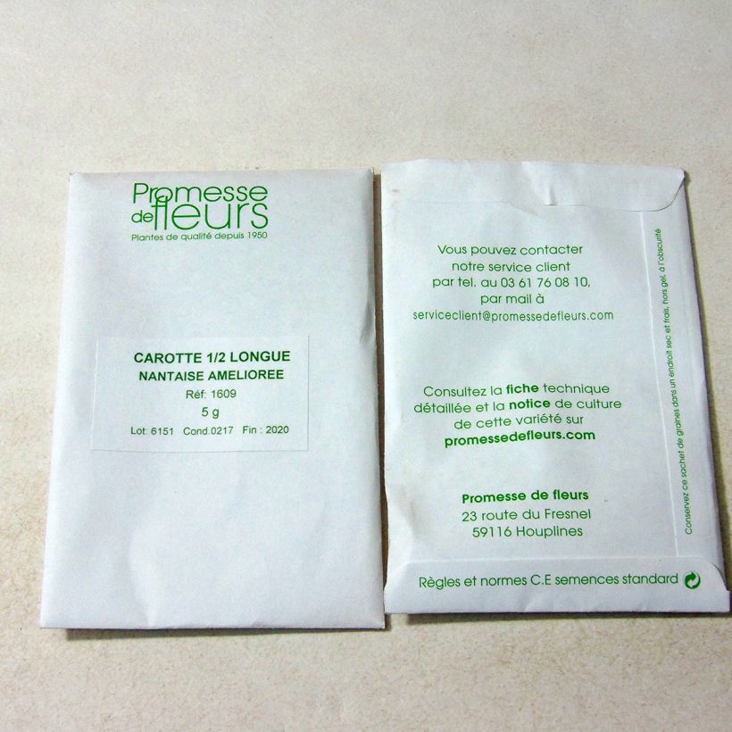 Exemple de spécimen de Carotte Nantaise améliorée - Daucus carota le sachet de +/- 3600 graines environ (minimum 5g) tel que livré