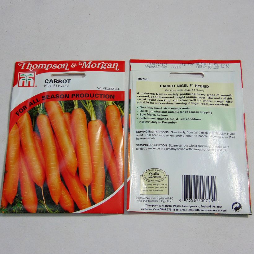 Exemple de spécimen de Carotte Nigel F1 - Daucus carota  le sachet de 500 graines environ tel que livré