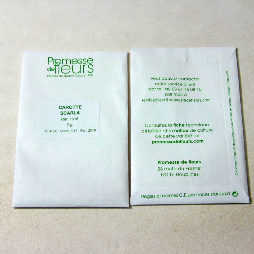 Exemple de spécimen de Carotte Scarla - Daucus carota le sachet de 1500 graines environ (minimum 2g) tel que livré
