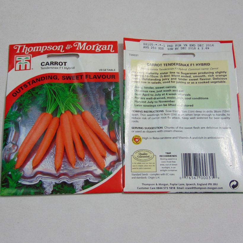 Exemple de spécimen de Carotte Tendersnax F1 - Daucus carota  le sachet de 250 graines environ tel que livré