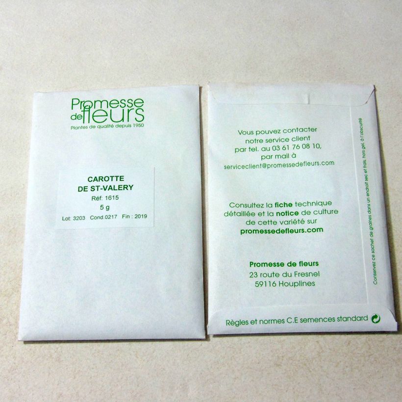 Exemple de spécimen de Carotte Valery - Daucus carota le sachet de +/- 3600 graines environ (minimum 5g) tel que livré