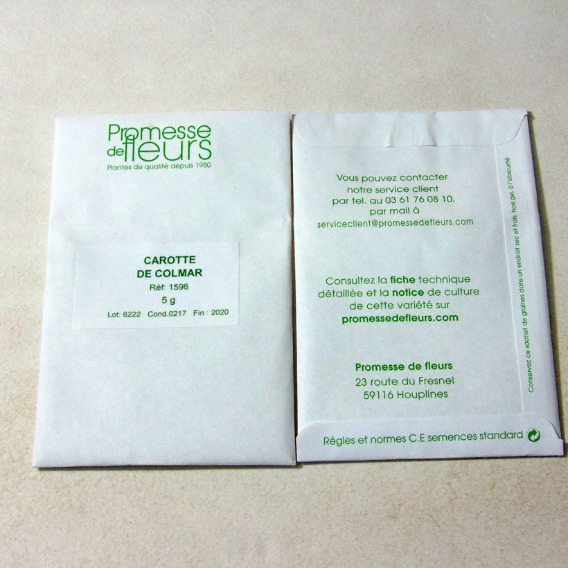 Exemple de spécimen de Carotte de Colmar à coeur rouge - Daucus carota le sachet de +/- 3600 graines environ (minimum 5g) tel que livré