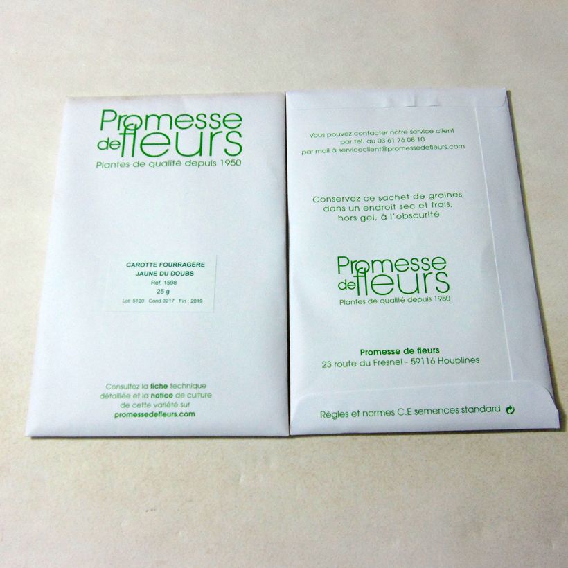 Exemple de spécimen de Carotte fourragère jaune du Doubs - Daucus carota le sachet de +/- 18000 graines environ (minimum 25g) tel que livré