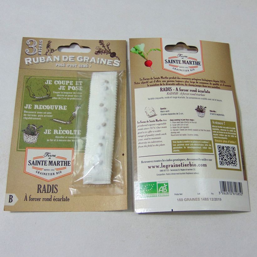 Exemple de spécimen de Carte Ruban de Radis à forcer Rond Ecarlate Bio - Ferme de Sainte Marthe Livré en ruban de 3 mètres tel que livré