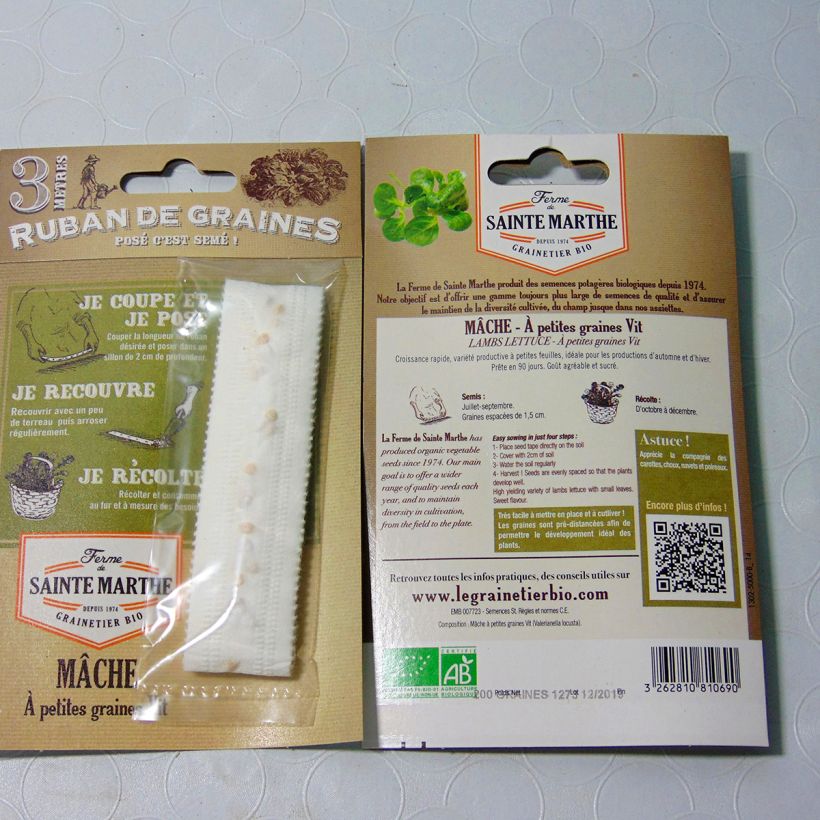 Exemple de spécimen de Carte ruban de Mâche à Petite Graine Vit Bio - Ferme de Sainte Marthe Livré en ruban de 3 mètres tel que livré