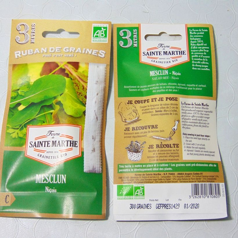 Exemple de spécimen de Carte ruban de Mesclun niçois Bio - Ferme de Sainte Marthe Livré en ruban de 3 mètres tel que livré