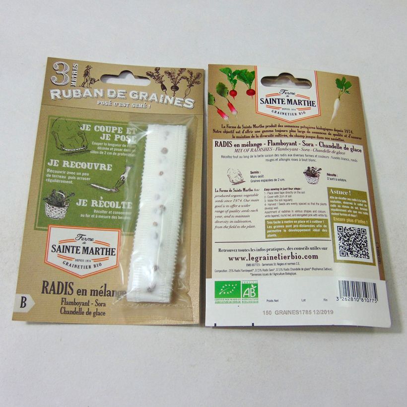 Exemple de spécimen de Carte ruban de Radis Flamboyant - Sora - Chandelle de Glace - Bio - Ferme de Sainte Marthe Livré en ruban de 3 mètres tel que livré