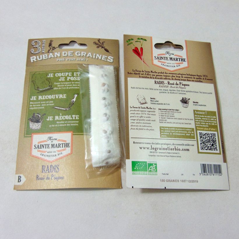 Exemple de spécimen de Carte ruban de Radis Rose de Pâques Bio - Ferme de Sainte Marthe Livré en ruban de 3 mètres tel que livré