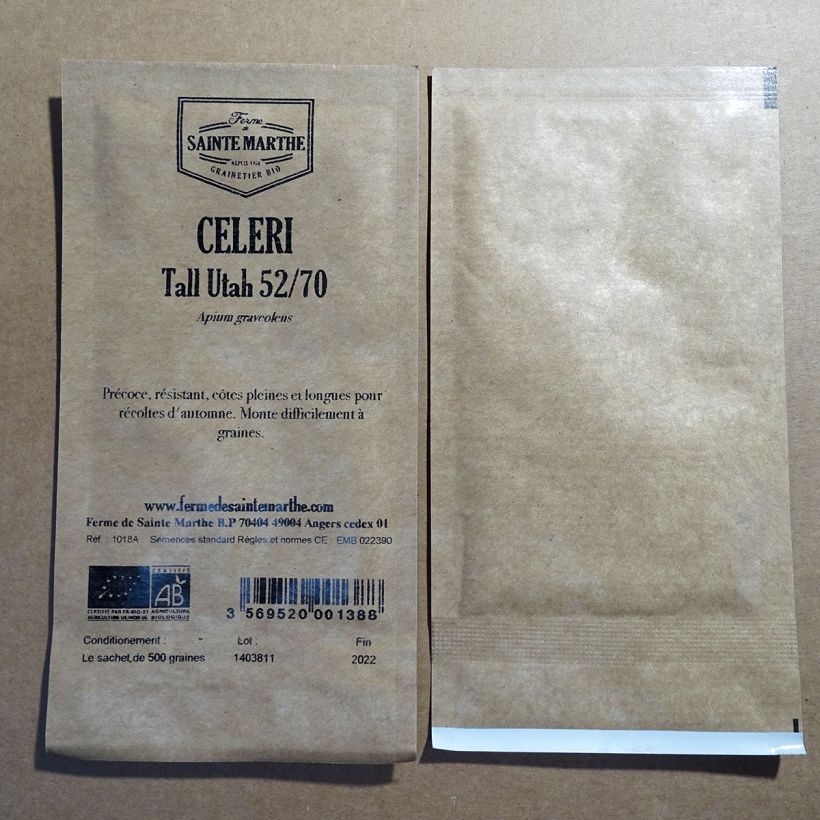 Exemple de spécimen de Céleri Tall Utah 52/70 Bio - Ferme de Sainte Marthe le sachet de 500 graines environ tel que livré