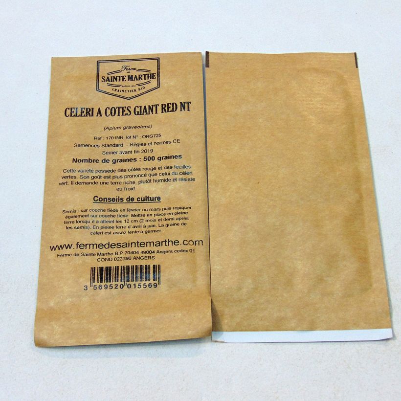 Exemple de spécimen de Céleri à côtes Red Giant NT - Ferme de Sainte Marthe le sachet de 500 graines environ tel que livré