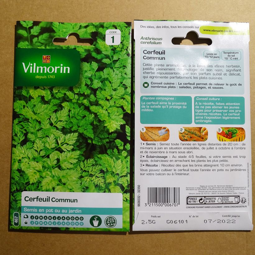 Exemple de spécimen de Cerfeuil commun - Vilmorin le sachet de 60 graines environ (2g) tel que livré