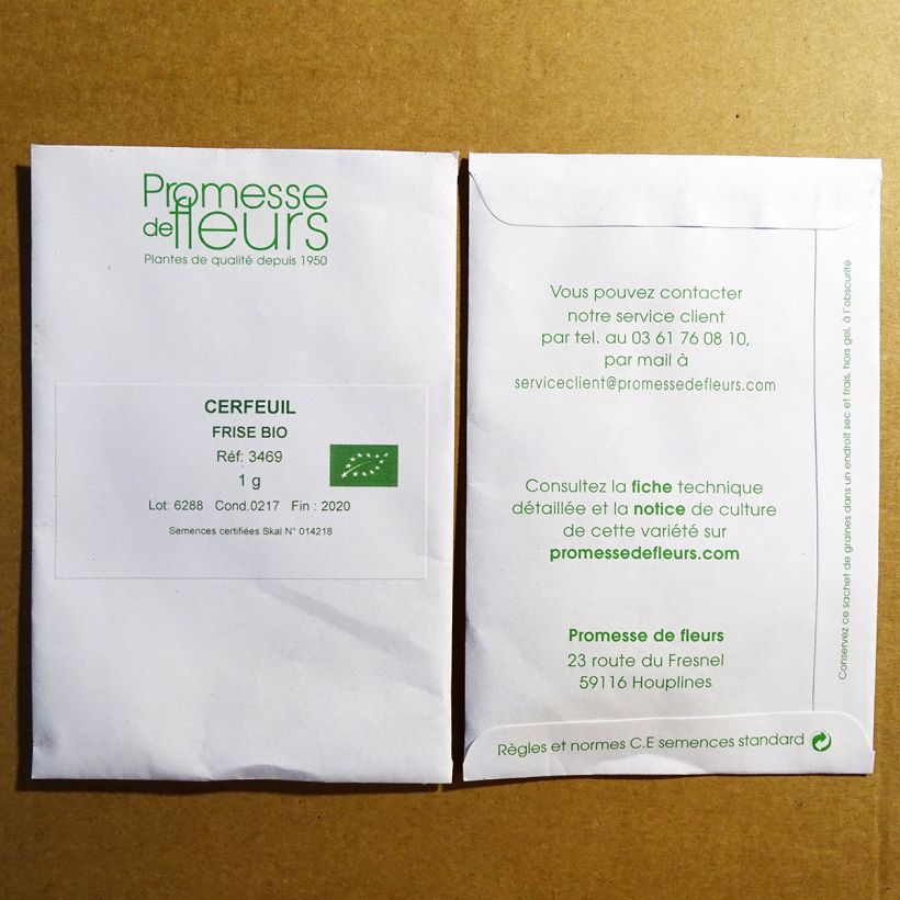 Exemple de spécimen de Cerfeuil frisé Bio le sachet de +/- 350 graines environ (minimum 1g) tel que livré