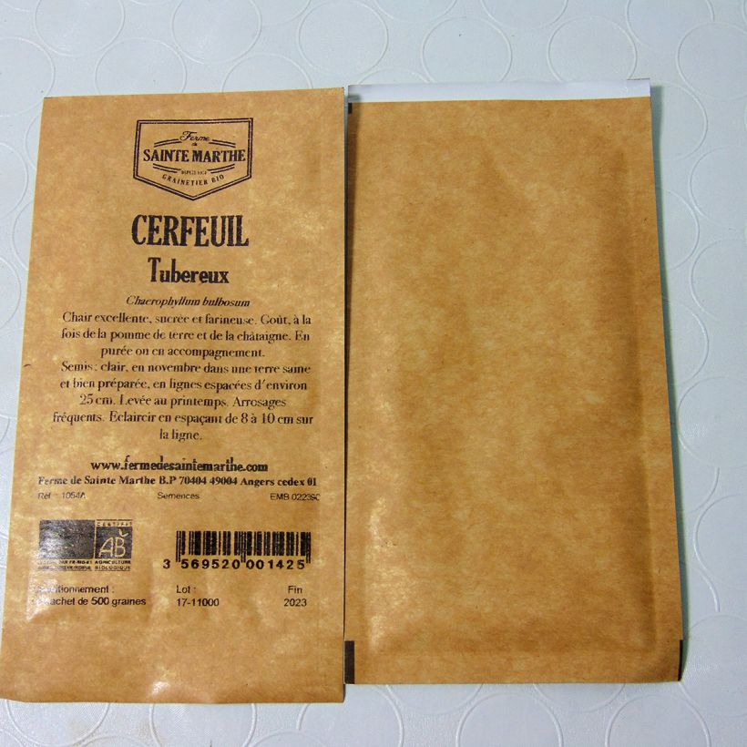 Exemple de spécimen de Cerfeuil tubéreux Bio - Ferme de Sainte Marthe le sachet de 500 graines environ (1g) tel que livré